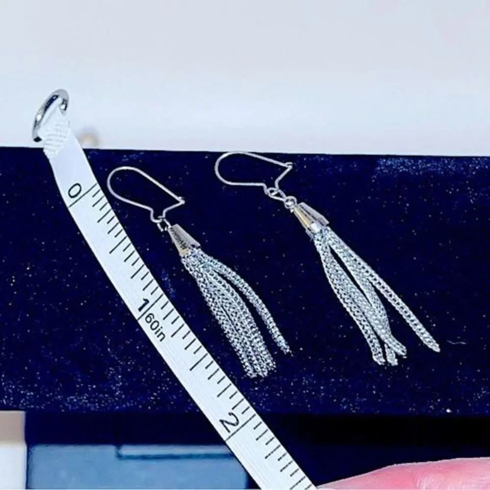 Antique Handmade French Hook 925 Sterling Silver Strand Dangle Earrings - OOAK